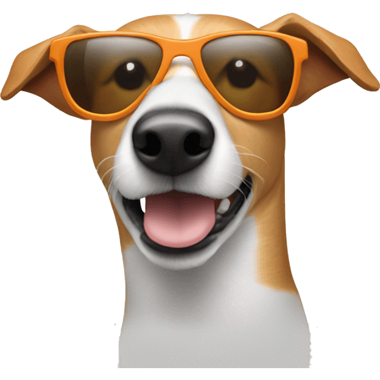 A ginger and white lurcher dog wearing sunglasses  emoji