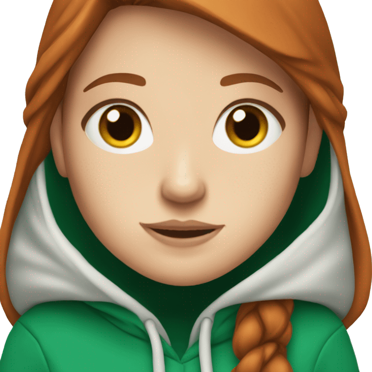 White girl in a emerald hoodie with freckles and auburn hair emoji