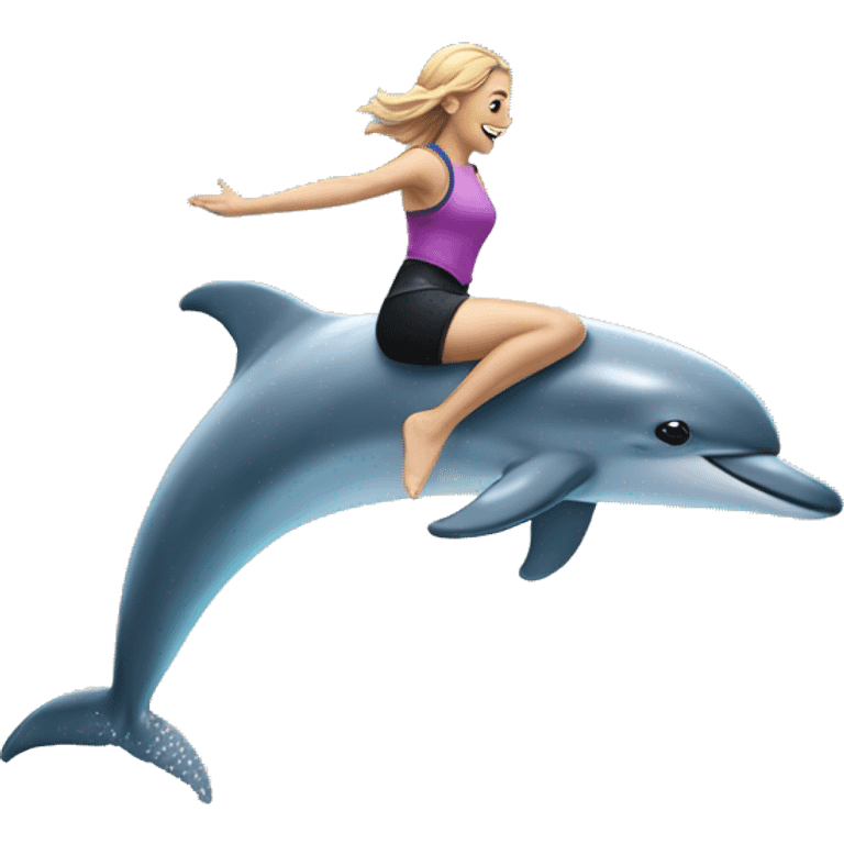 lauren feeney doing the splits jumping over a sparkling dolphin jumping out of the water emoji