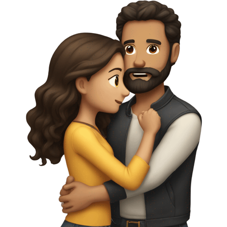 Man with dark hair and dark beard kissed beautiful girl with brown hair  emoji