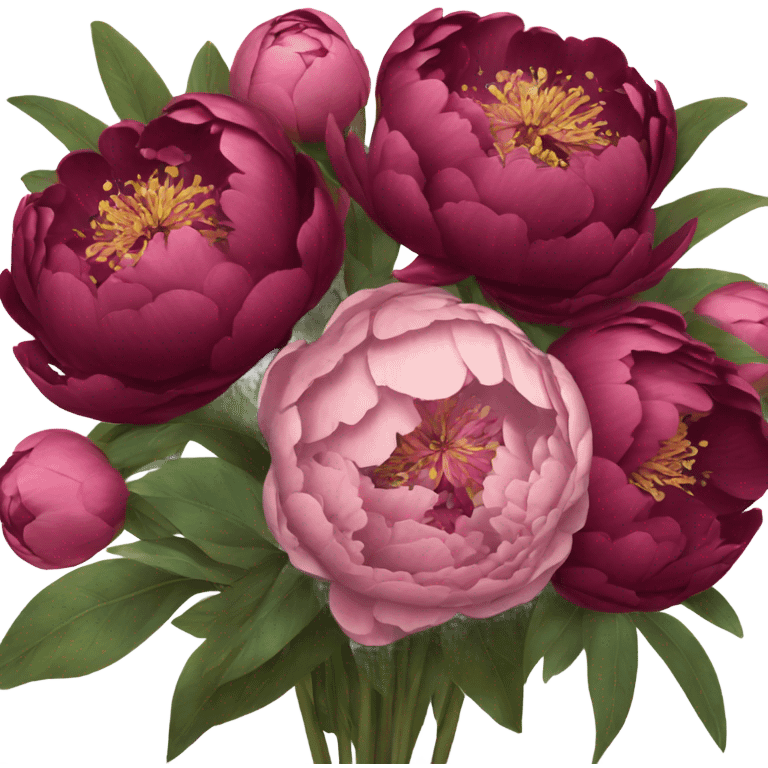 Big bouquet of burgundy peonies with a bow emoji