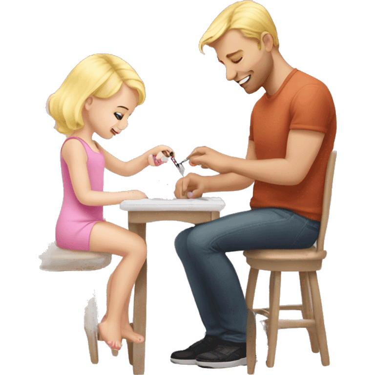 blonde babydaughter gives blonde dad a manicure emoji