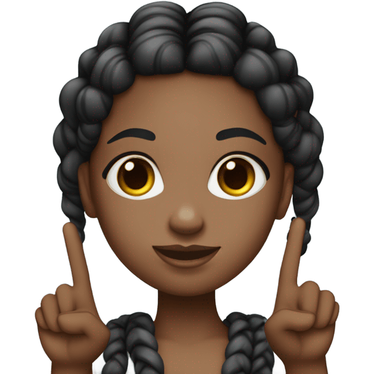 a black girl with black braids and pink highlights at the front is holding up a peace sign. emoji