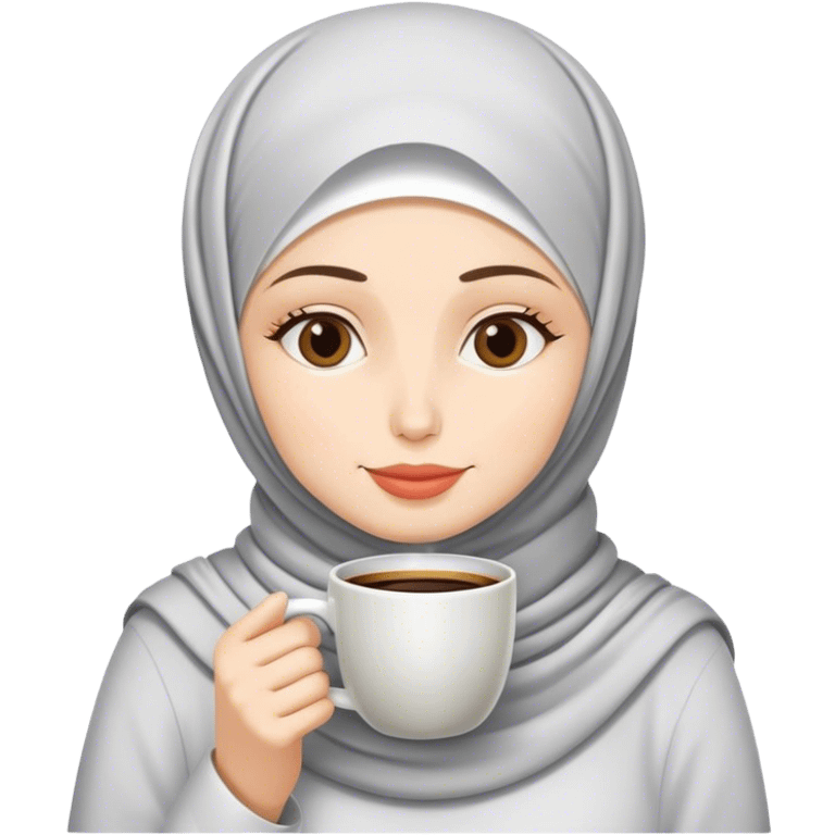 a white skin hijab woman drinking coffee emoji