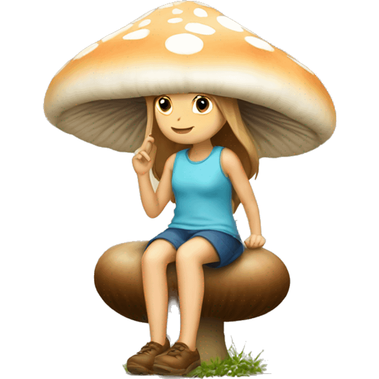 Girl sit under mashroom emoji