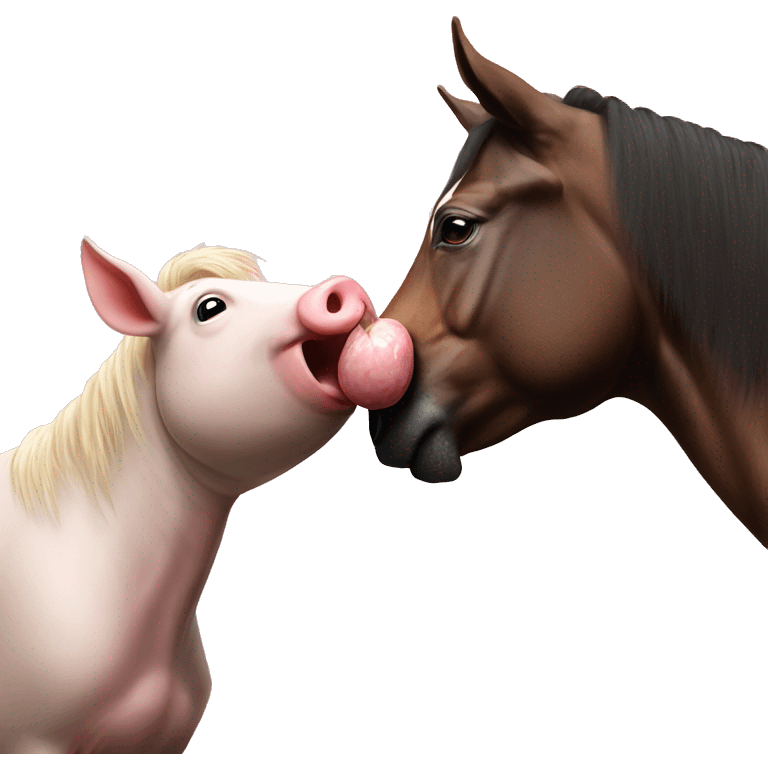 A horse licking a pig emoji