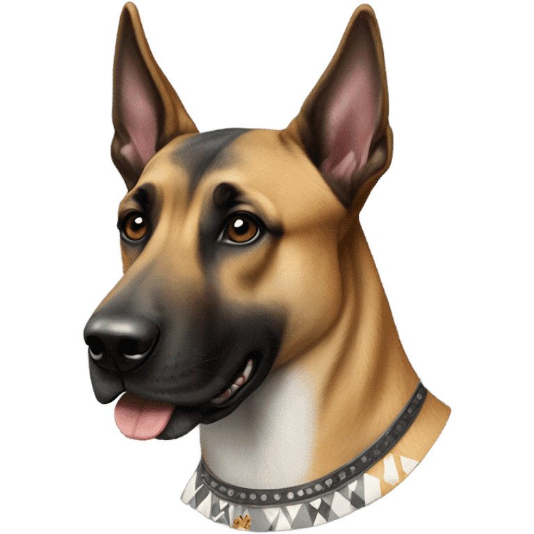 A malinois harlequin color with a crown on his head emoji