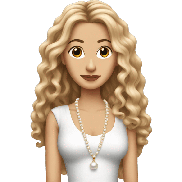 Carrie Bradshaw with long hair and pearl necklace emoji