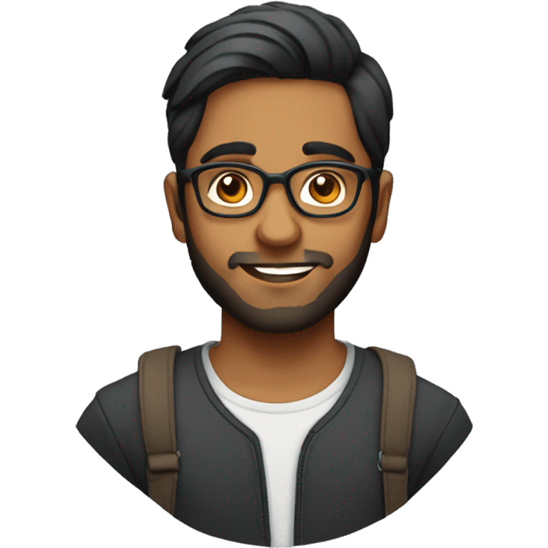 Indian boy in his 20's with specs and combed back hai and beard emoji