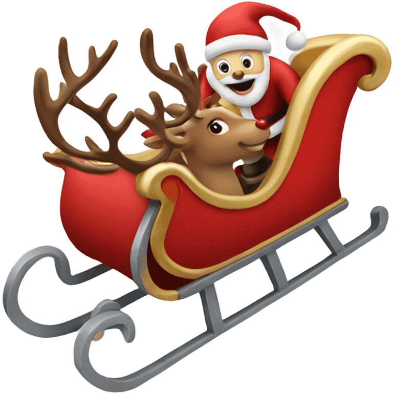 Sleigh with reindeer and Santa flying emoji