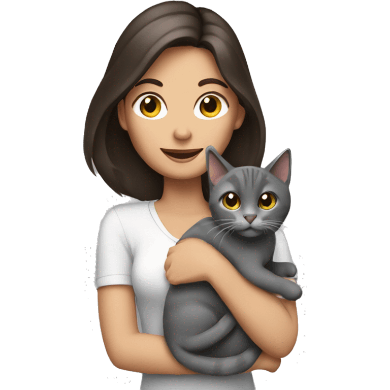 pretty brunette woman holding grey cat emoji