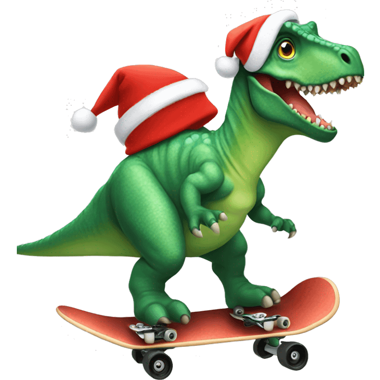 Dinosaur with skateboard and wearing a Christmas hat  emoji