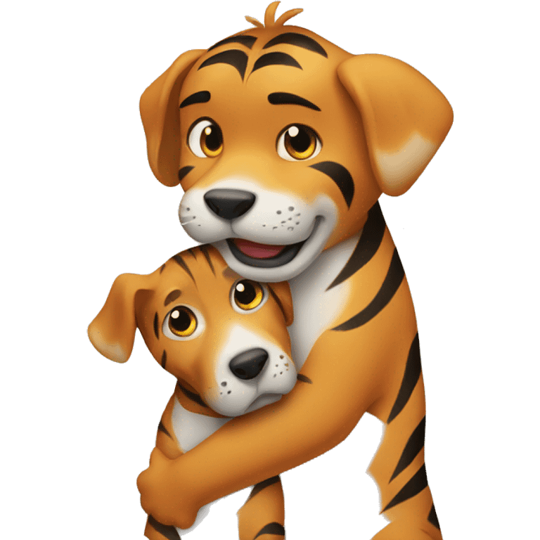 Tiger and dog hugging emoji