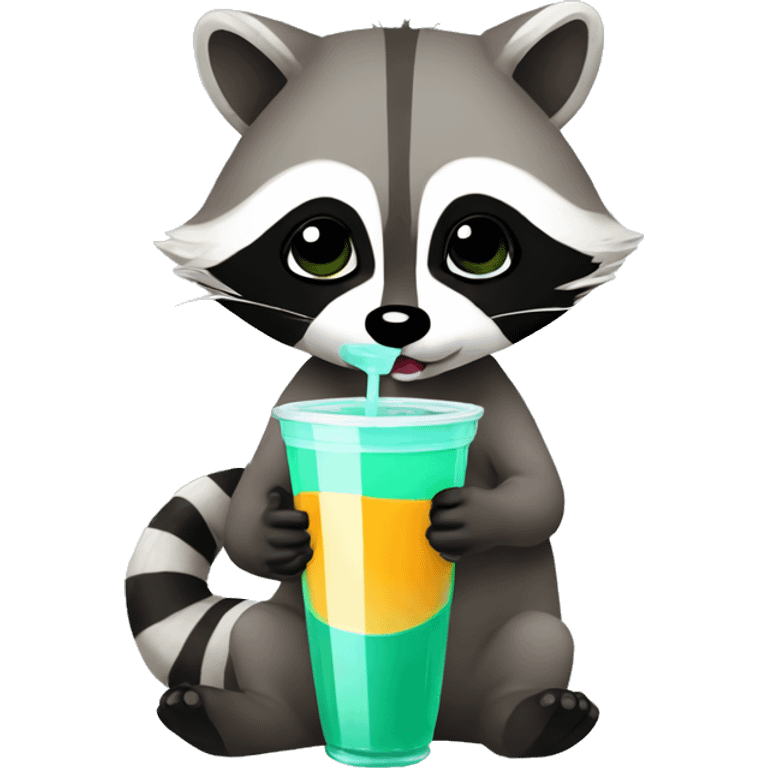 Raccoon drinking boba emoji