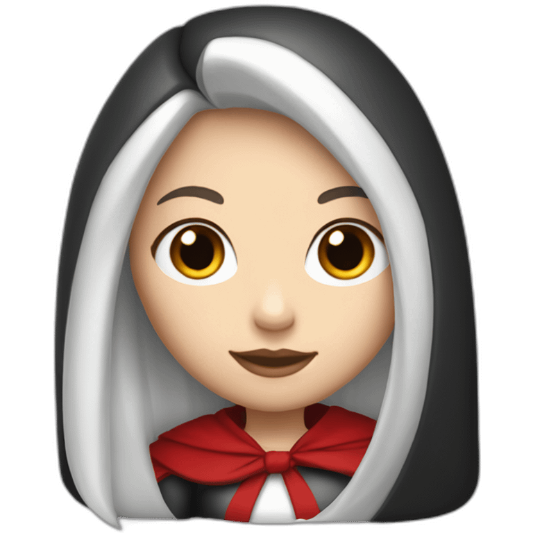 White girl long straight black hair with white streak hair and red ridding hood emoji