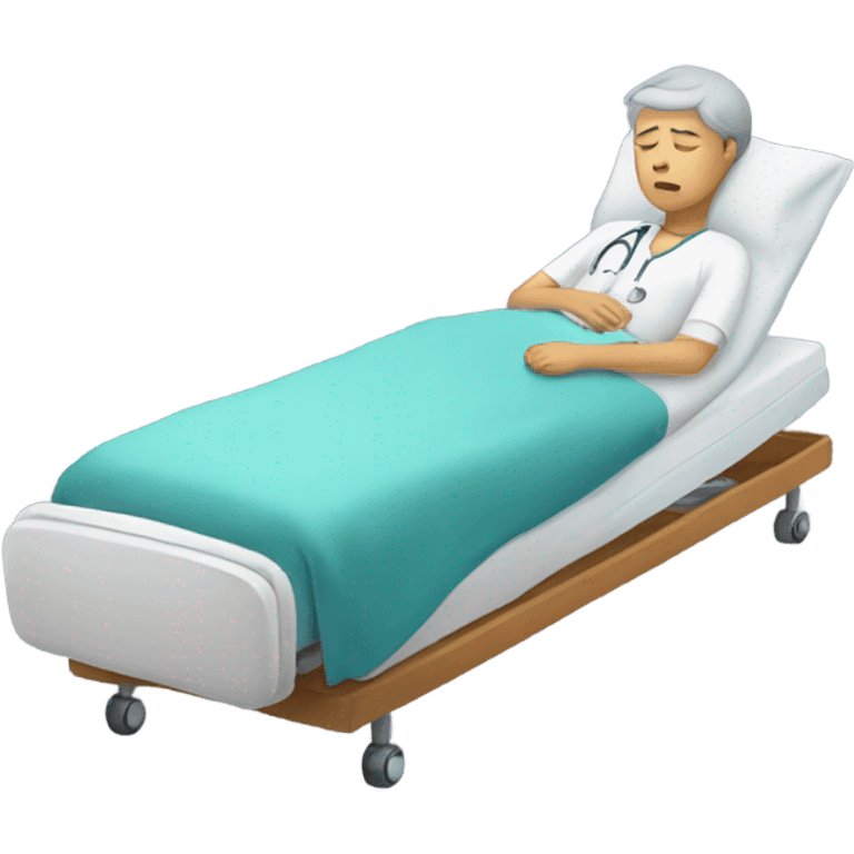 patient laying on bed with a tired face emoji