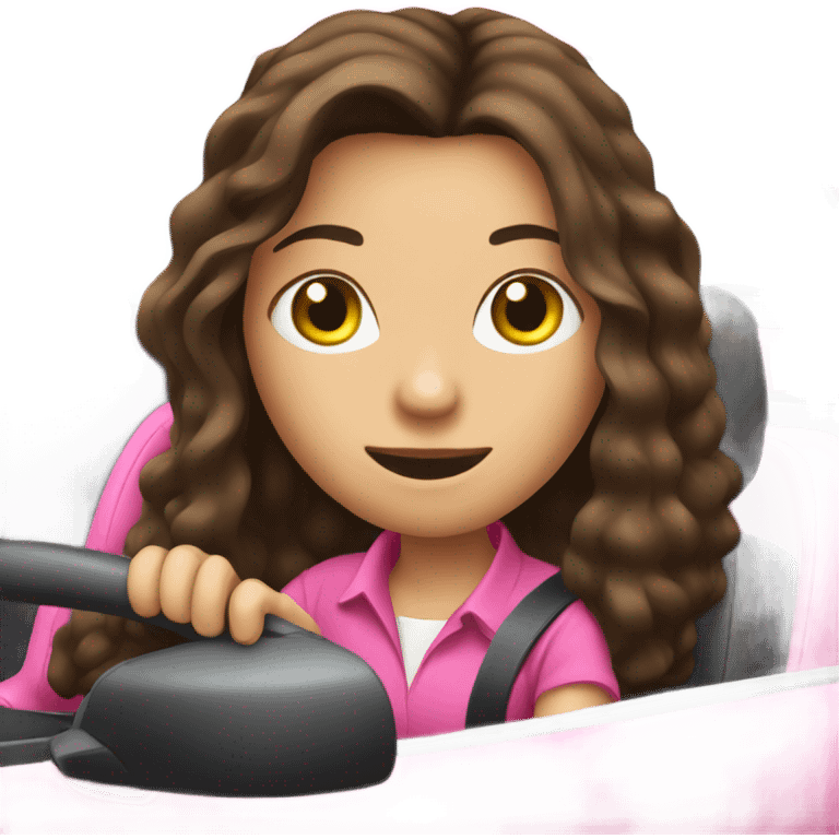 brunette-long hair girl driving pink car emoji