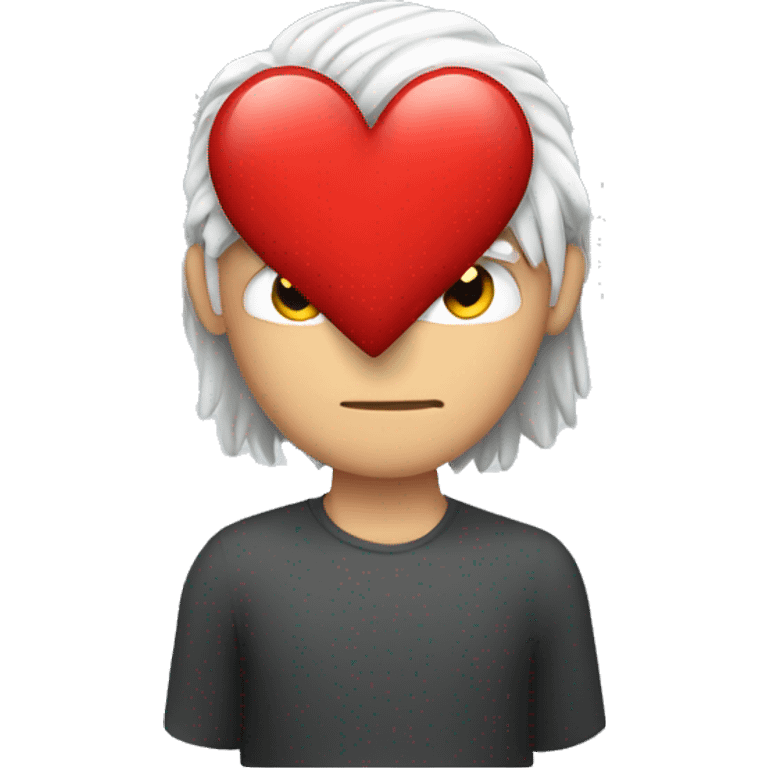 white hair medium long male, holding red heart  emoji