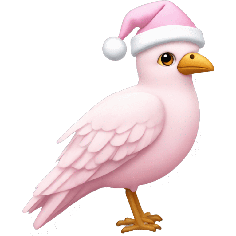 light pink beautiful magestic bird wearing light pink and white christmas hat  emoji