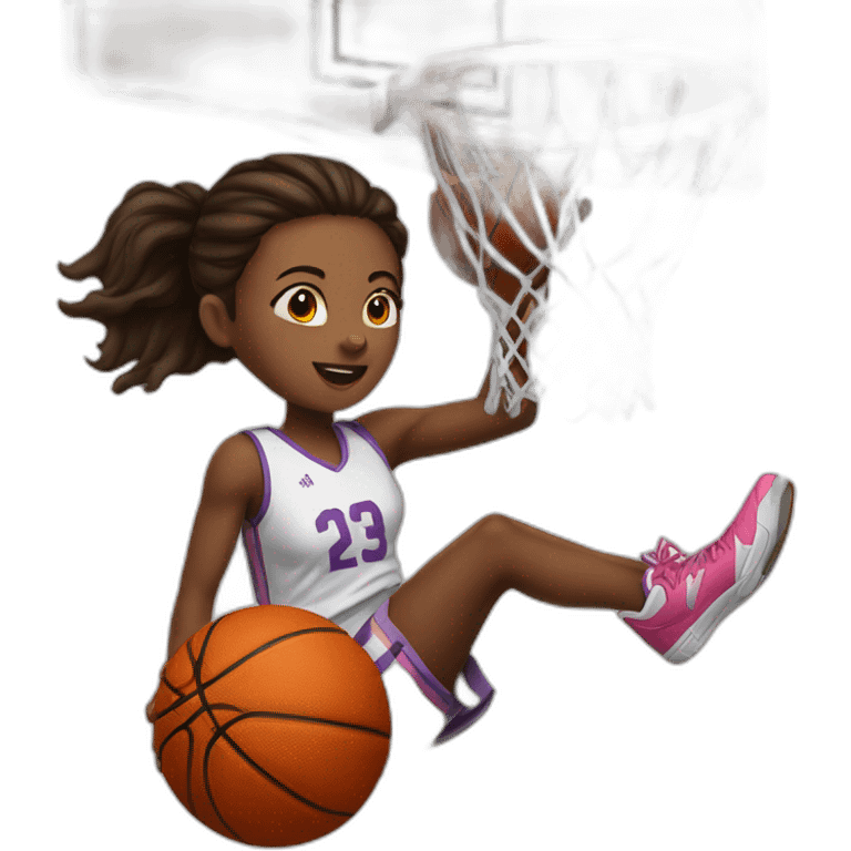 girl dunks in basketball hoop emoji