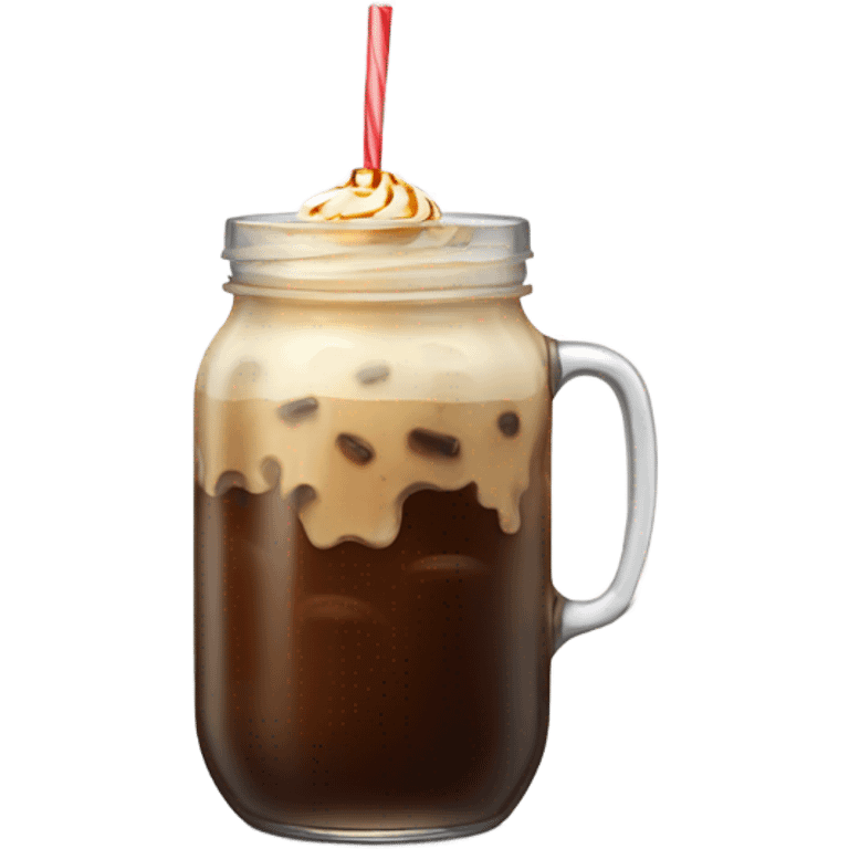 an iced coffee in a jar with cream on top emoji