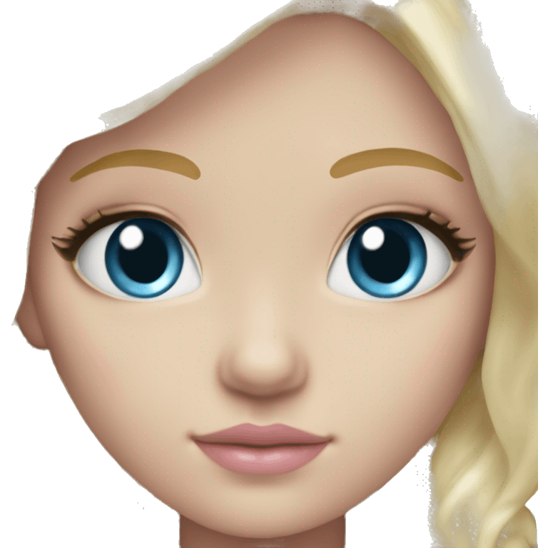 ocean blue doll eyes, blonde hair, feminine, pink, girl, angelic emoji