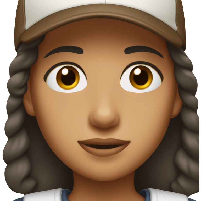 White girl with brown eyes and dark brown hair with baseball cap  emoji