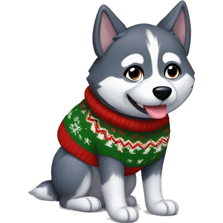 Husky dog wearing a Christmas sweater emoji