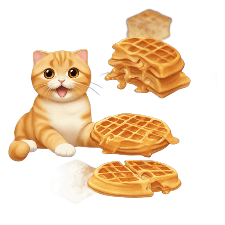 Orange Scottish fold eating waffles emoji