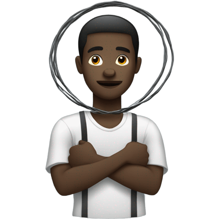 African man holding a black circle with a wire coming out  emoji