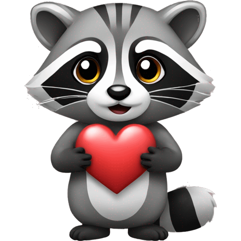 A raccoon holding a heart  emoji