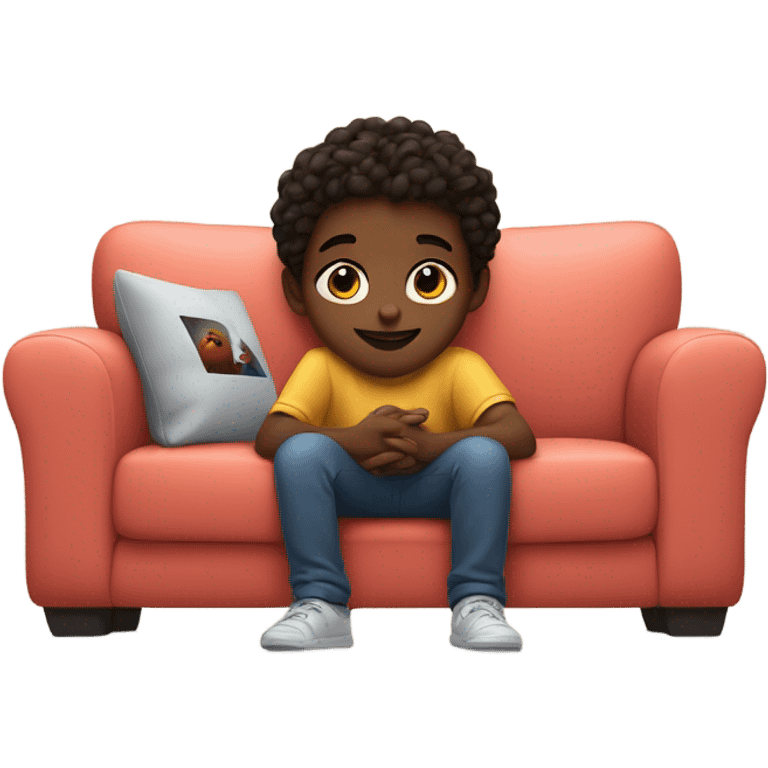 cute kid watching apple tv+ on a big tv screen emoji