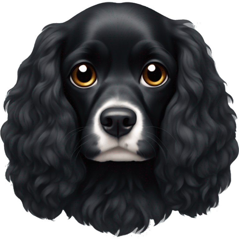 Small completely black king spaniel with black fur on his whole face and white fur on chest emoji