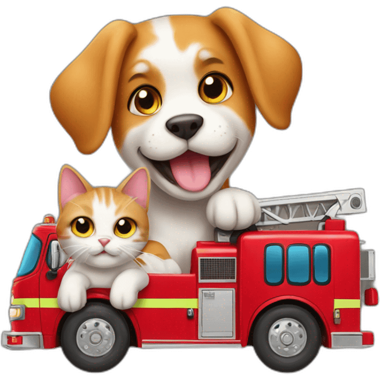 Cat and dog on firetruck emoji