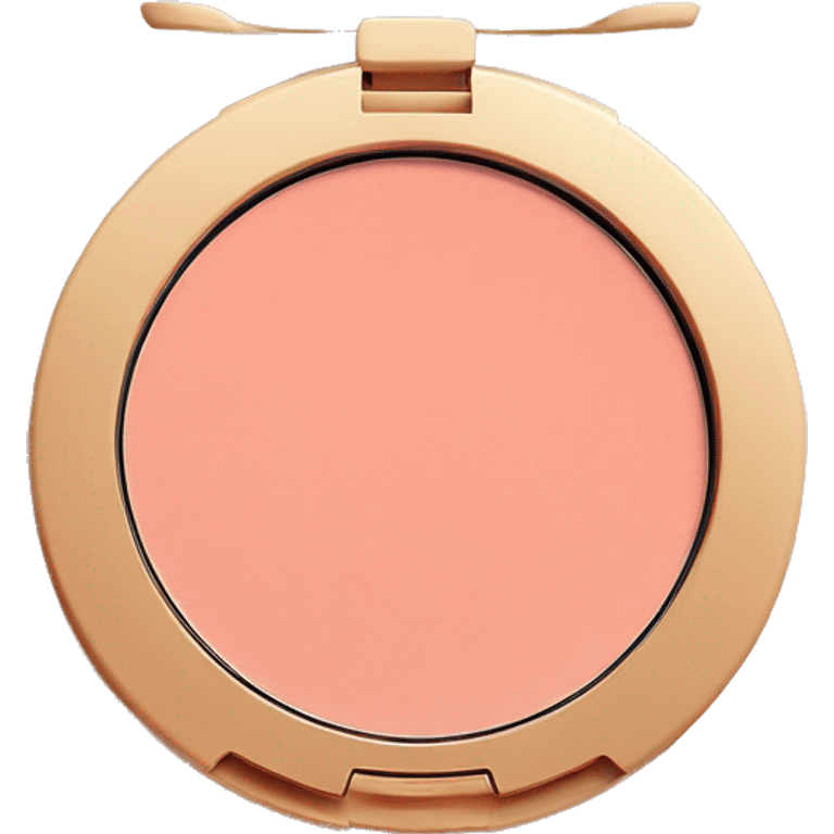 A round makeup compact containing a pressed powder blush in a soft peachy-pink shade emoji