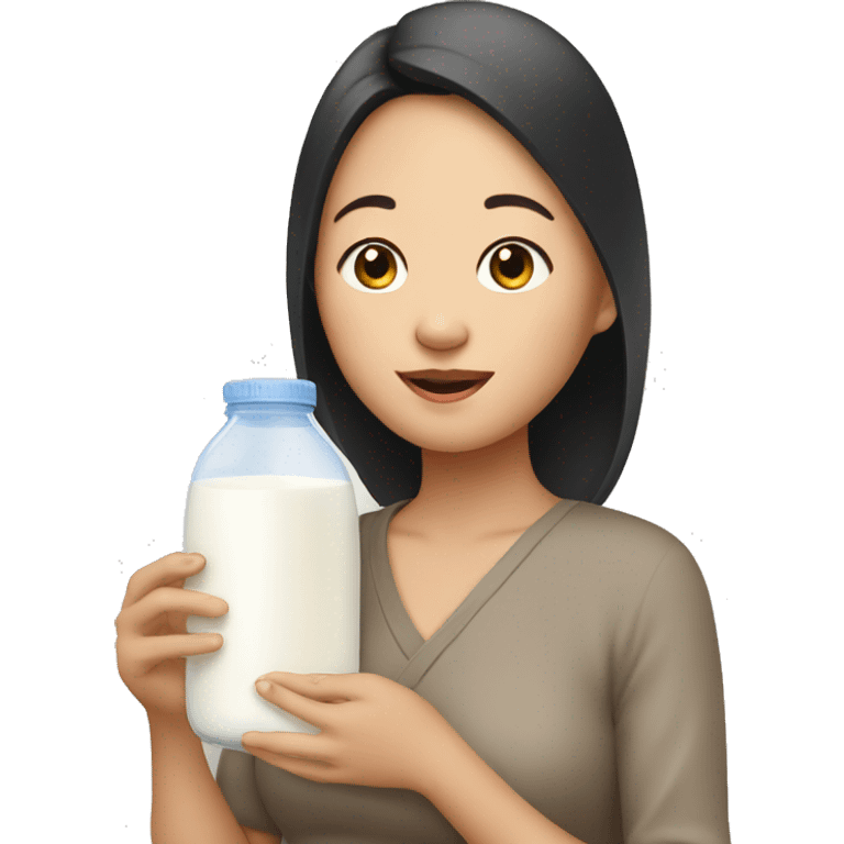 An Asian woman gives her baby milk emoji