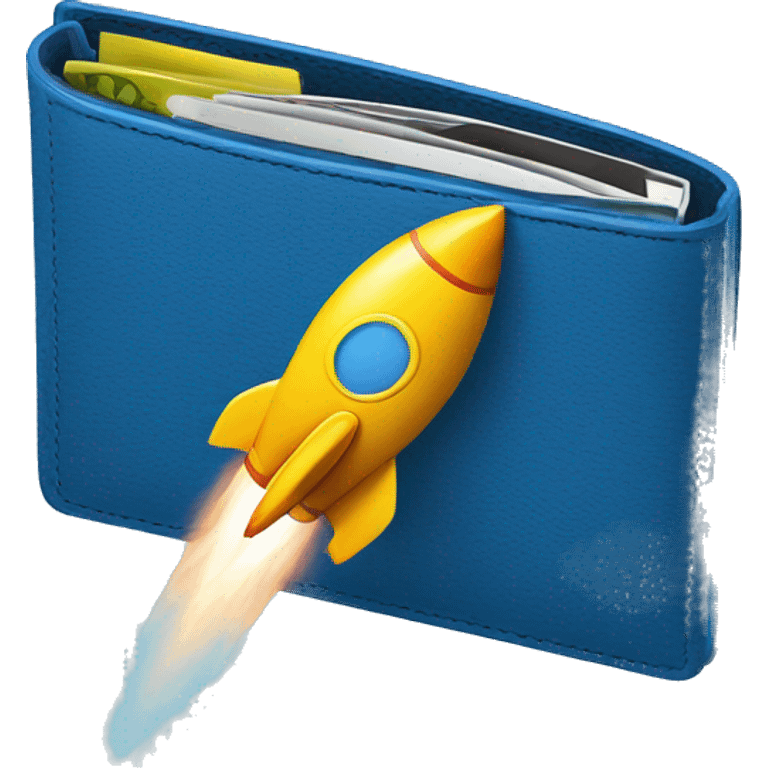 in the emoji style of a blue colored wallet linked to a rocket emoji