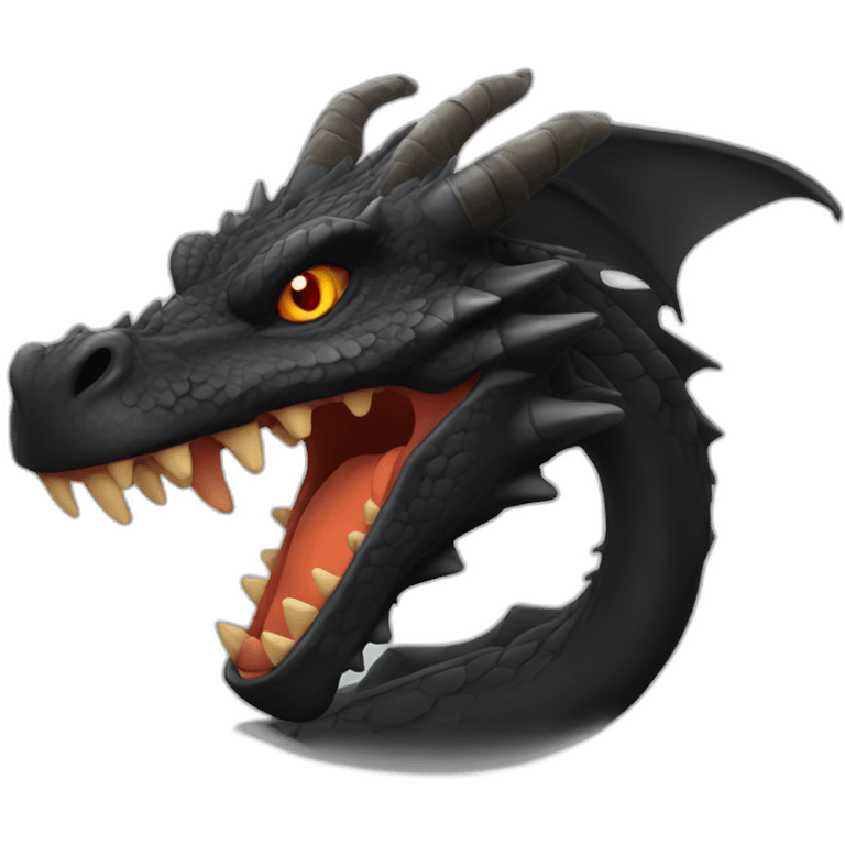 Black dragon with red teeth and orange eyes emoji