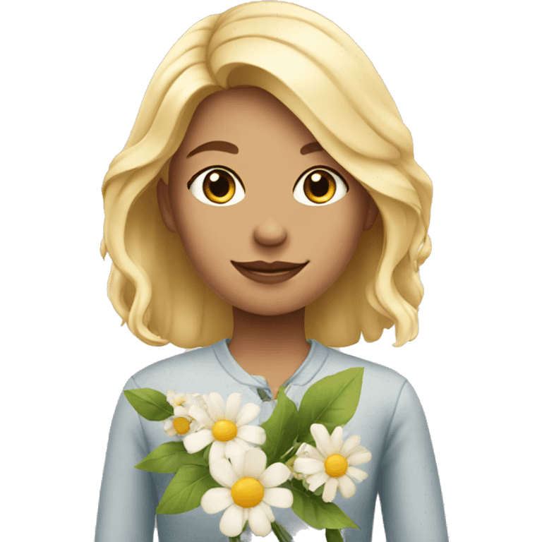 blonde girl with flower emoji