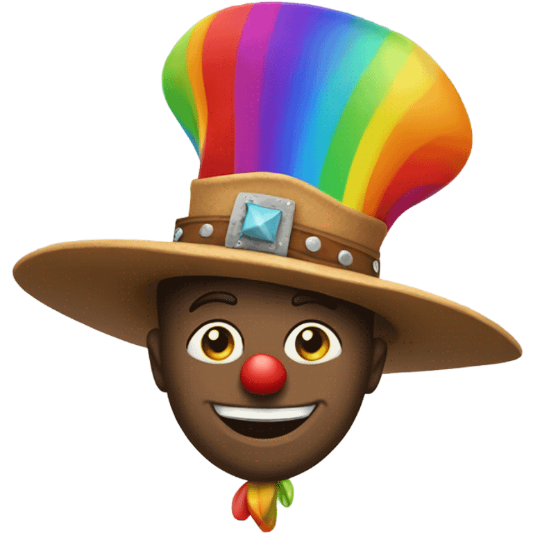 Clown with a cowboy hat and a rainbow on top of his head emoji