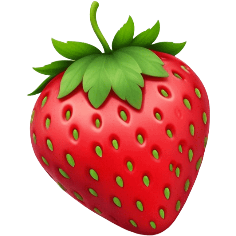 Cinematic Realistic Strawberry Emoji, Plump and juicy, with a deep red color and small, fresh seeds dotted across the skin. Its glossy, sweet surface catches the light, while bright green leaves top off the perfect, delicious berry. Soft glowing outline, capturing the essence of sweetness and freshness in a bright strawberry! emoji