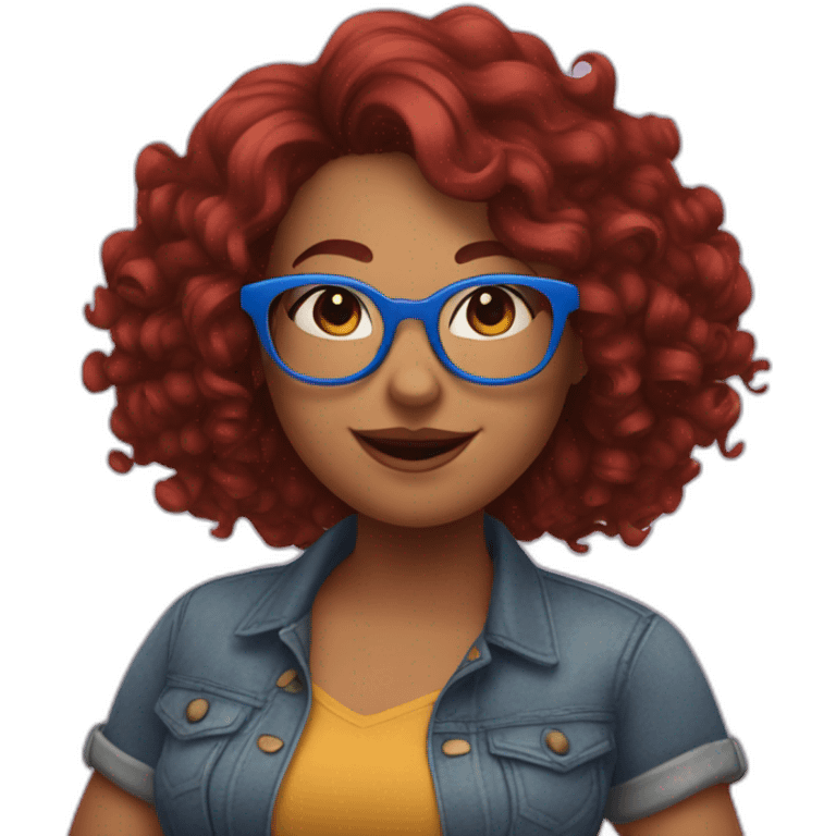 a-curvy-girl-with-dark-red-curly-hair-and-blue-glasses dancing emoji