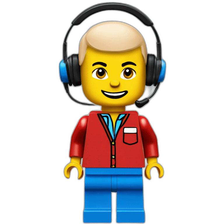 LEGO customer service bald men with headset with red shirt emoji