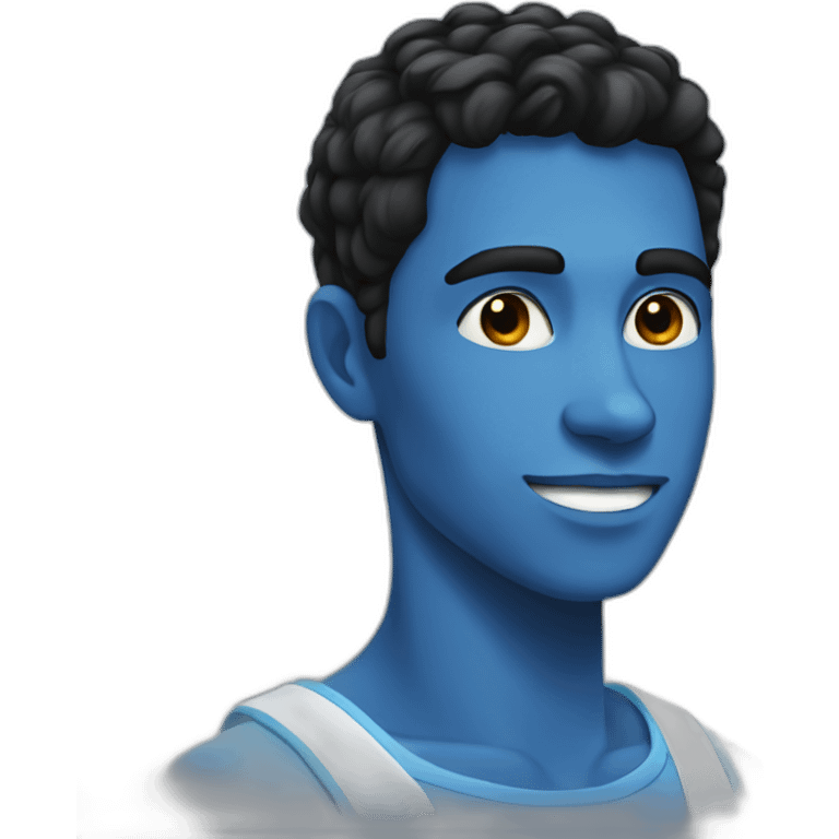 Black hair with blue highlights, young man emoji