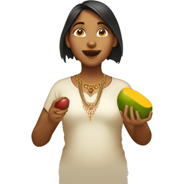 Indian girl eating mango emoji