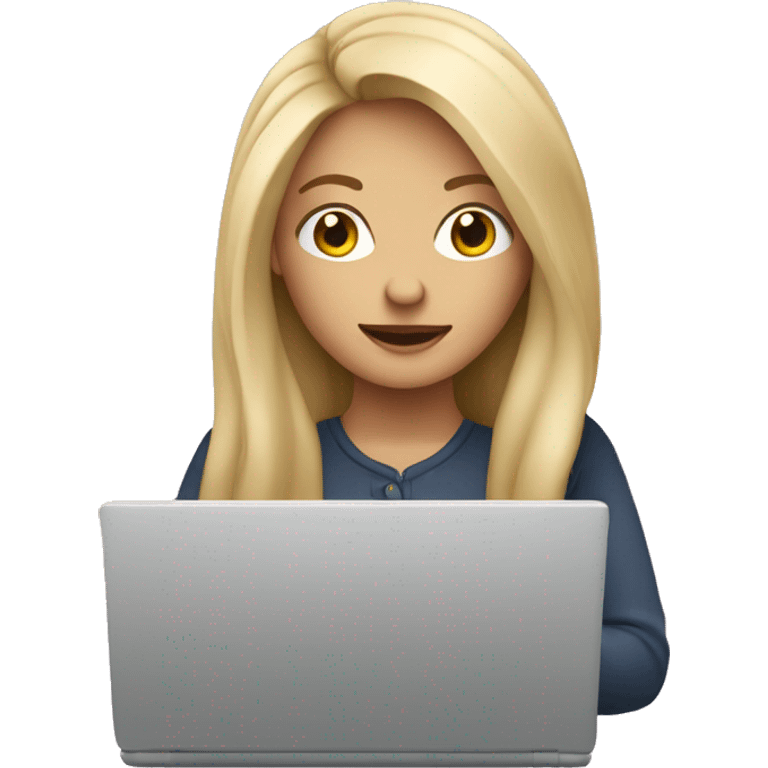 Emoji de una mujer rubia con cabello largo usando su laptop  emoji