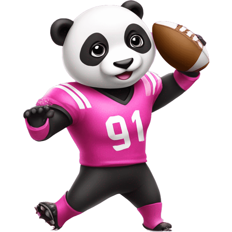 Pink panda playing pink glitter football  emoji