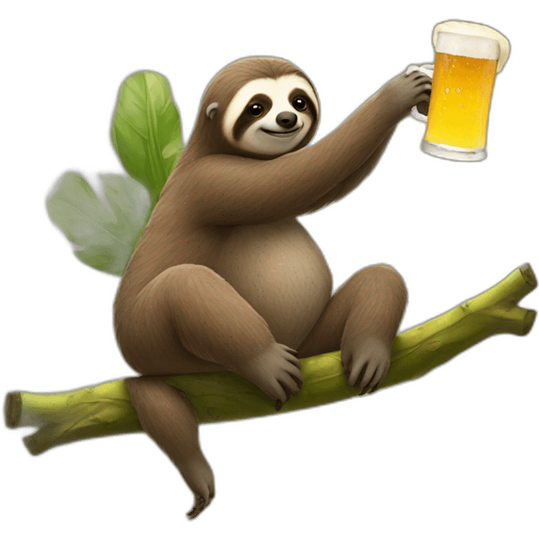 Sloth drinking beer while riding a flying caterpillar emoji