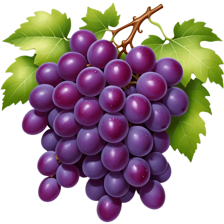 Cinematic glossy purple grapes, plump and dewy, gathered in a beautiful cluster, deep rich hues, ultra-detailed, fresh and juicy, soft glowing light. emoji