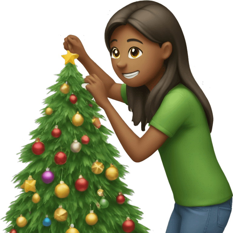 Girl decorating Christmas tree emoji